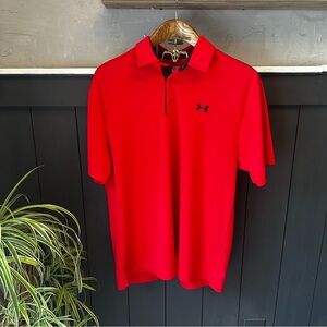 Under Armour Polo Shirt Mens Red Black Heat Gear Loose Golf Rugby Outdoor sz‎ XL
